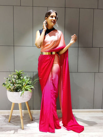 Elegant Ready To Wear Double Tone Pink Satin Saree