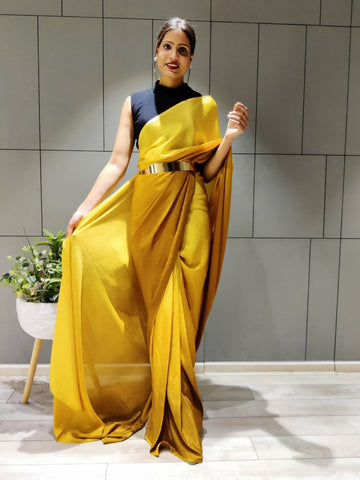 Elegant Ready To Wear Double Tone Mustard Satin Saree