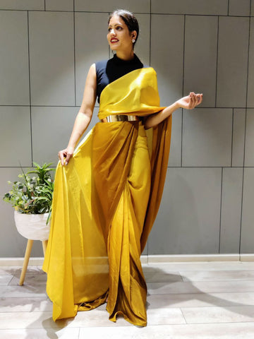 Elegant Ready To Wear Double Tone Mustard Satin Saree