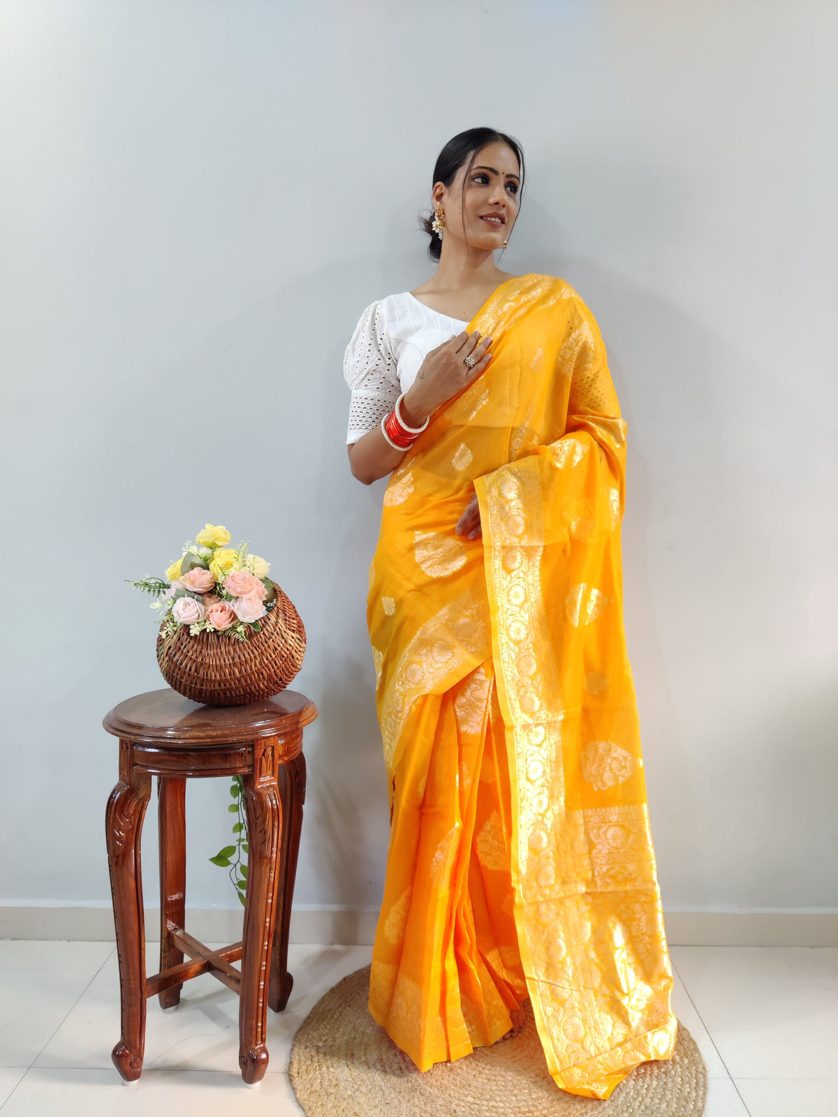 Fantastic Ready To Wear Bright Orange Color Saree