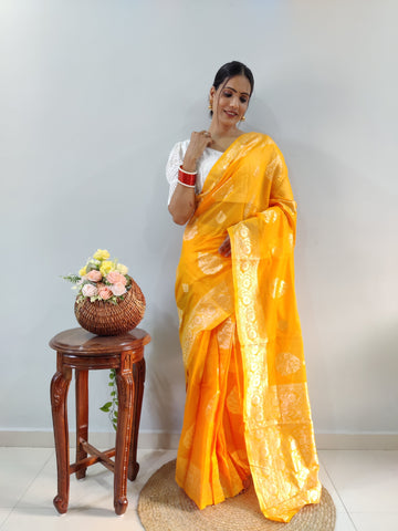 Fantastic Ready To Wear Bright Orange Color Saree