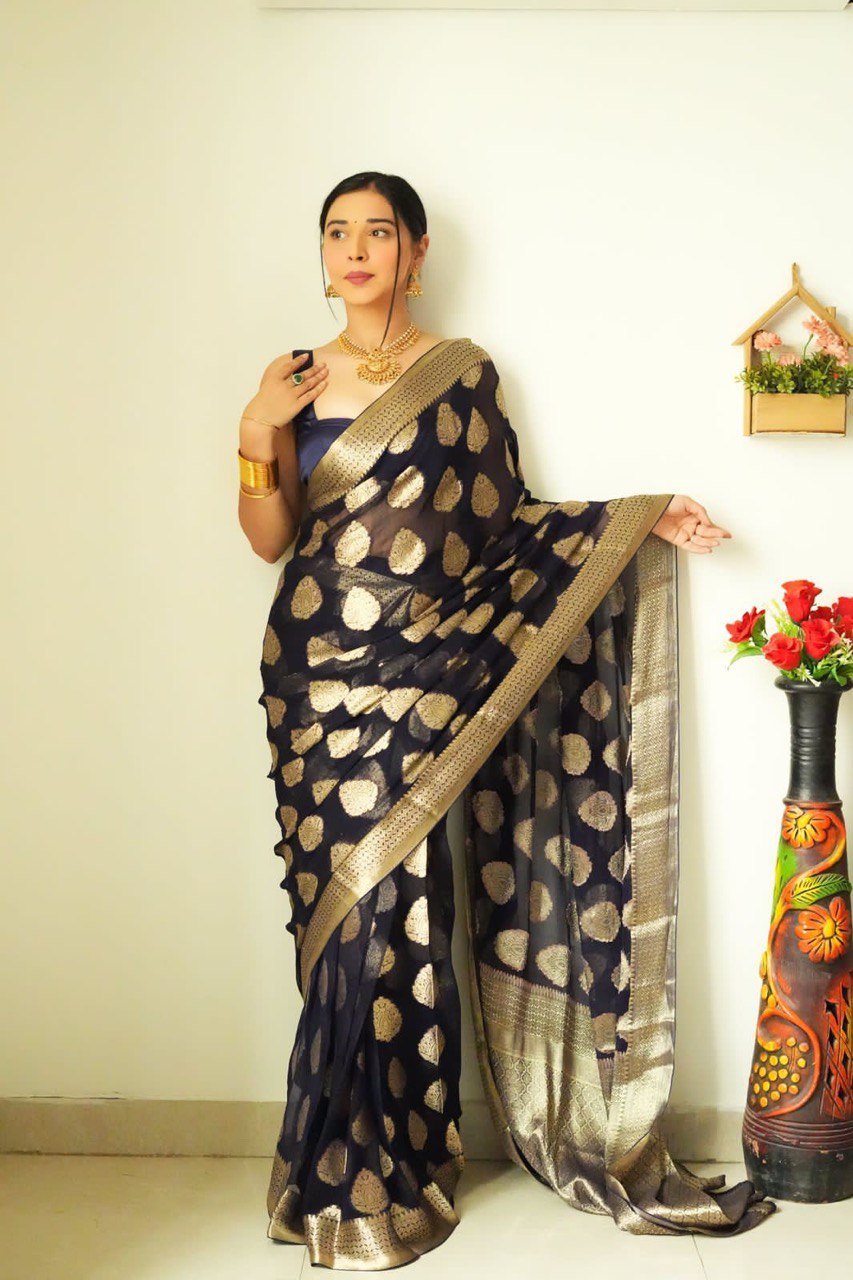 Black Color Golden Design Ready To Wear Saree