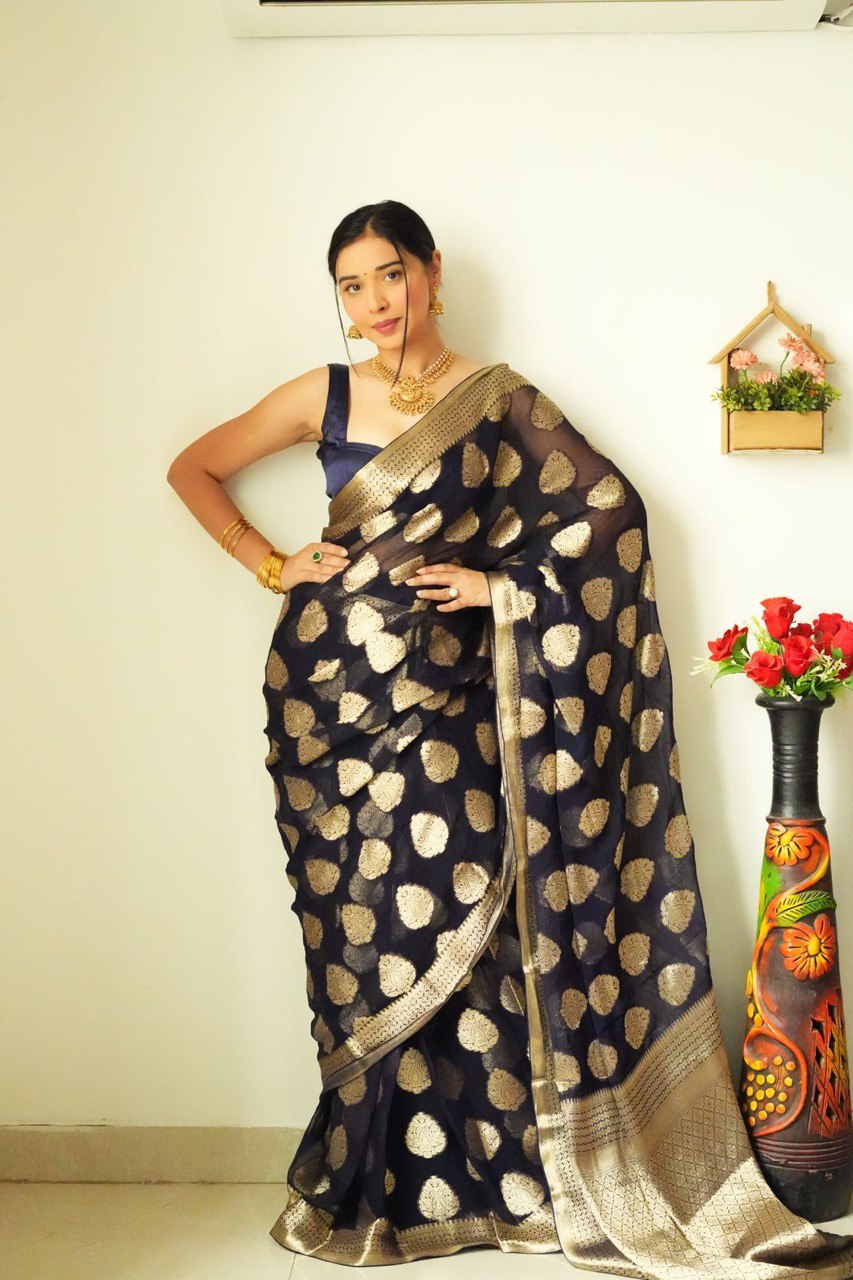 Black Color Golden Design Ready To Wear Saree