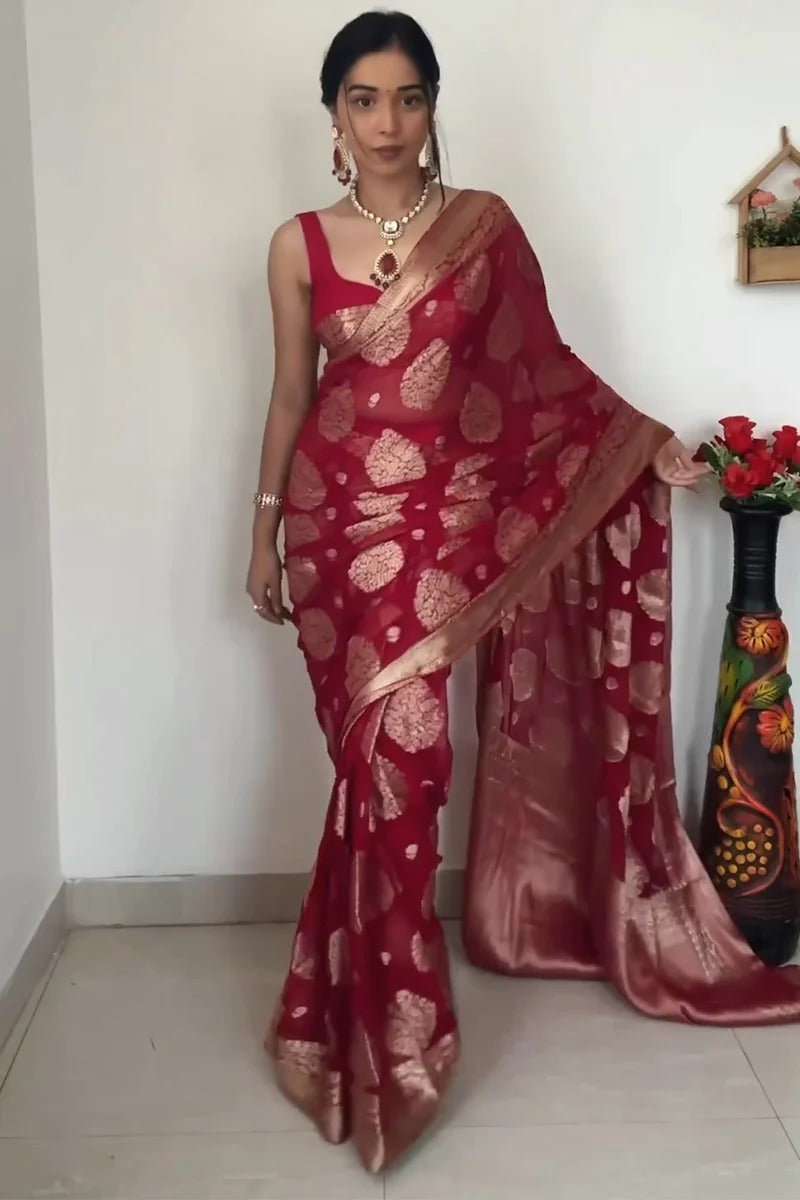 Wonderful Ready To Wear Red Color Saree