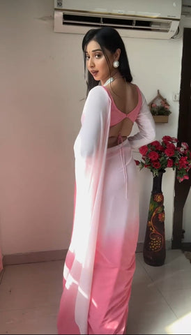 Ready To Wear Light Pink And White Color Saree