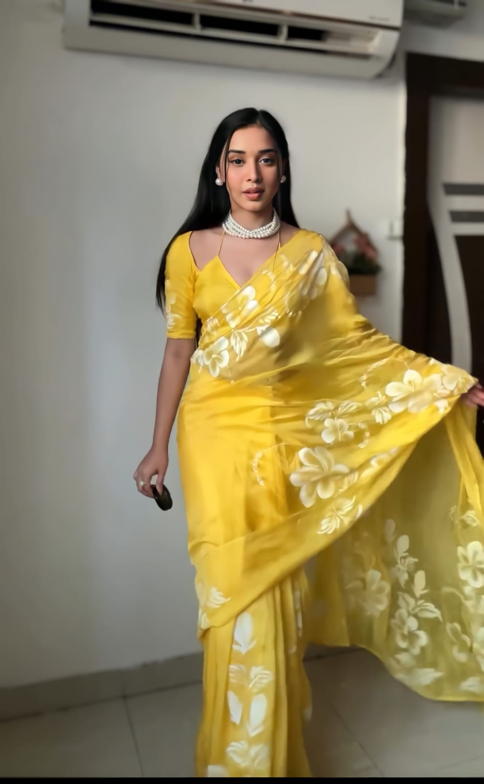 Ready To Wear Yellow Colour Printed Saree