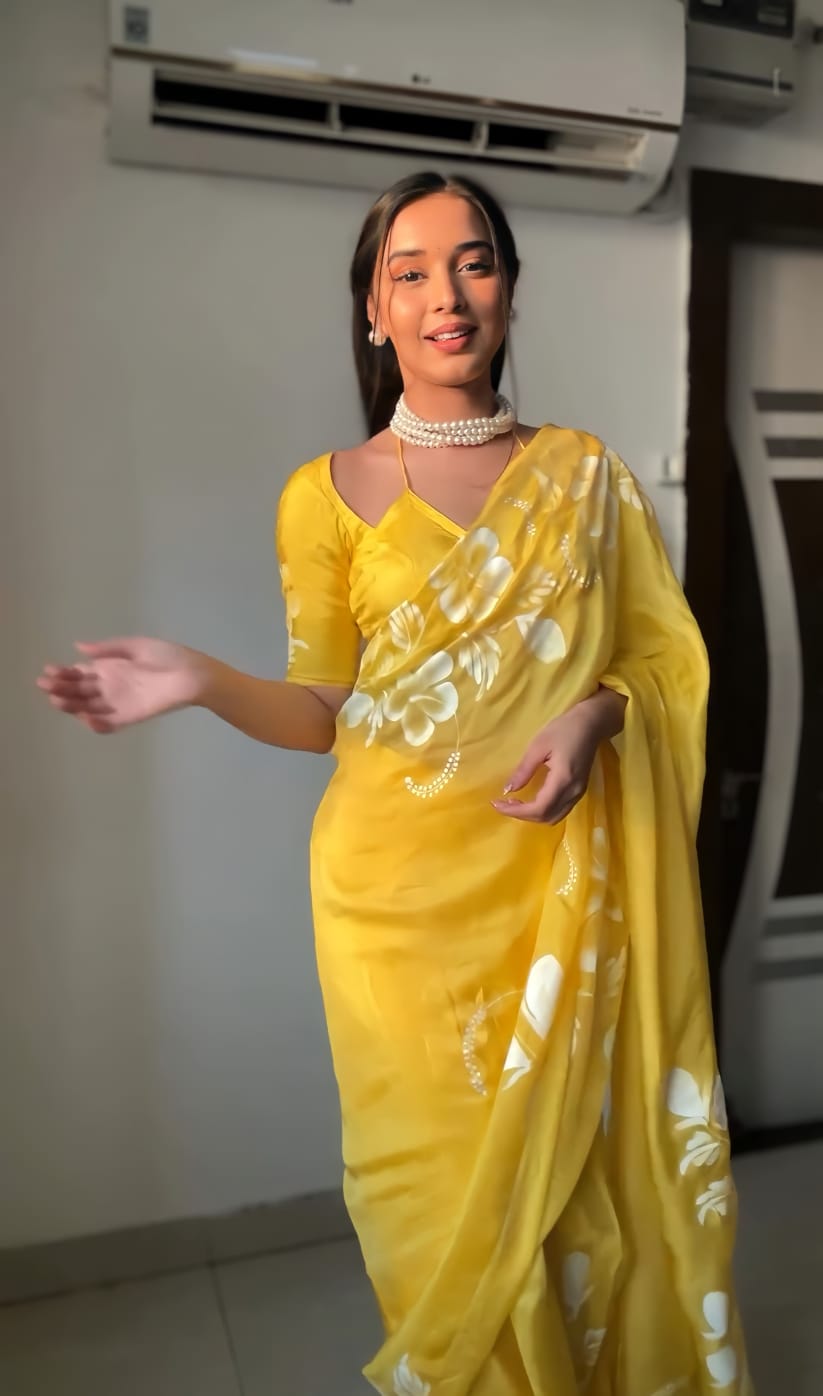 Ready To Wear Yellow Colour Printed Saree