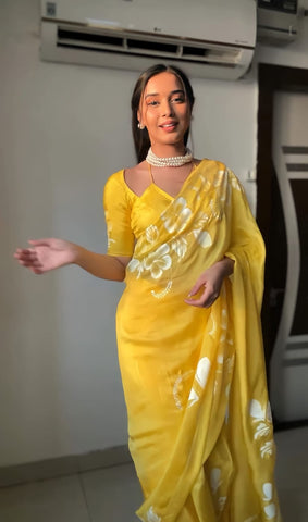 Ready To Wear Yellow Colour Printed Saree