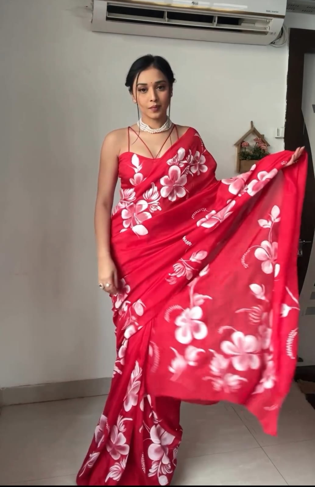 Ready To Wear Red Colour Printed Saree