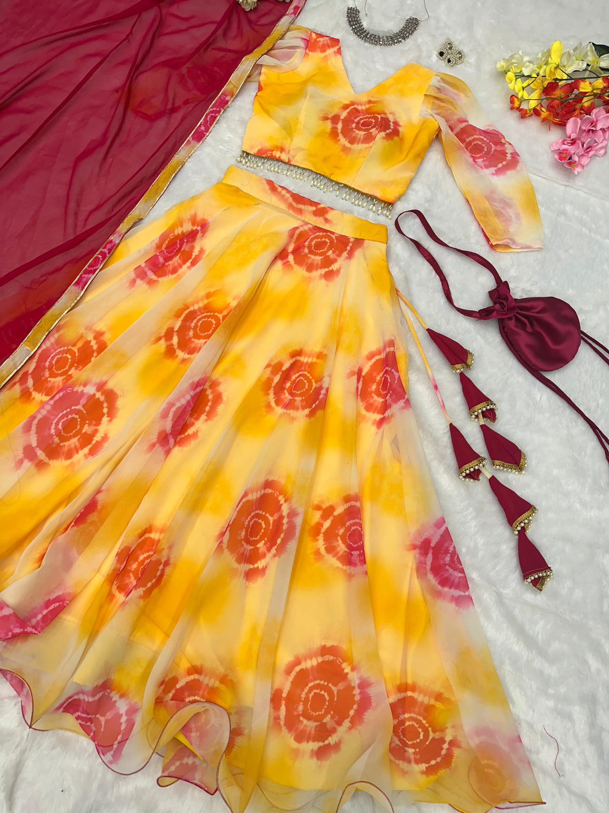 Attractive Digital Printed Yellow Color Lehenga Choli