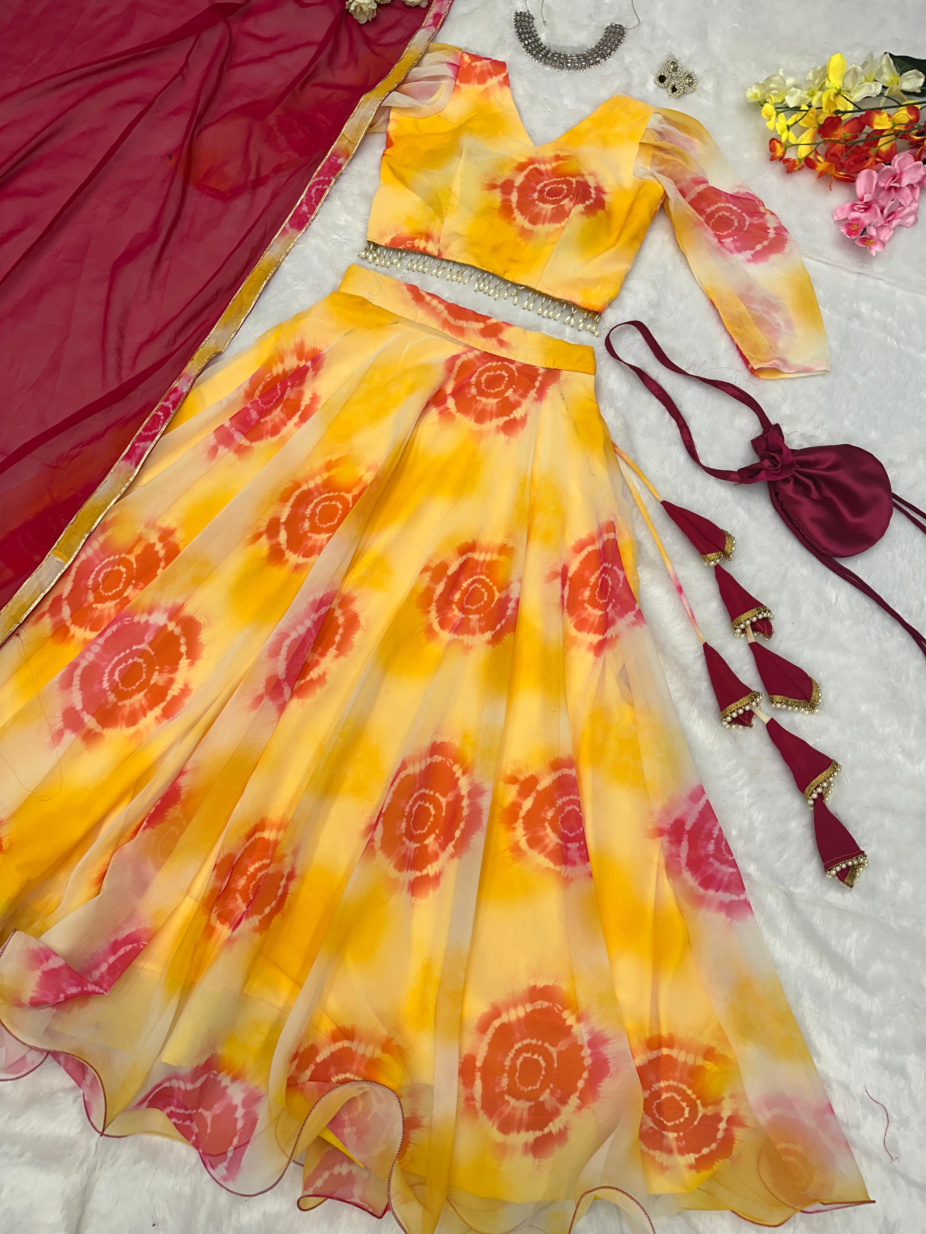 Attractive Digital Printed Yellow Color Lehenga Choli