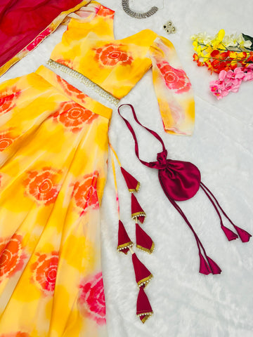 Attractive Digital Printed Yellow Color Lehenga Choli