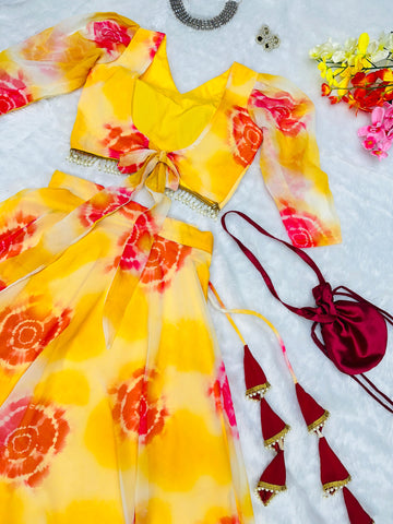 Attractive Digital Printed Yellow Color Lehenga Choli