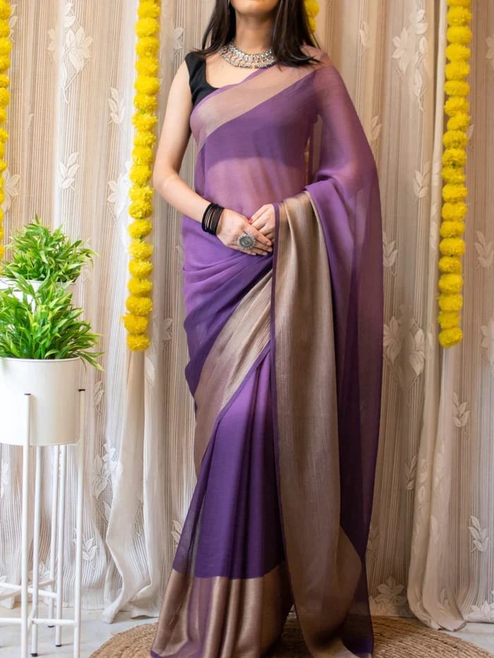 Gorgeous Border Purple Color Ready To Wear Saree