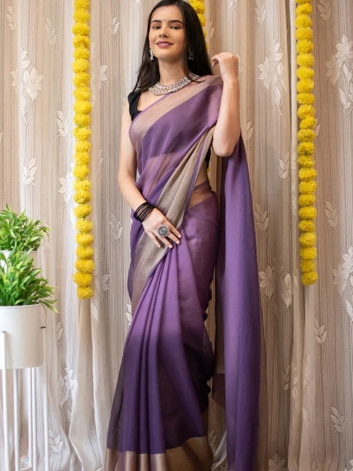 Gorgeous Border Purple Color Ready To Wear Saree