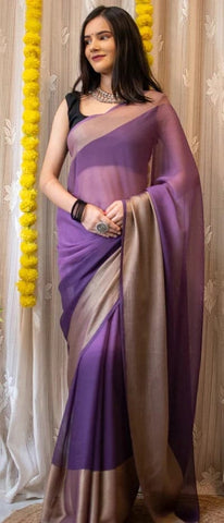 Gorgeous Border Purple Color Ready To Wear Saree