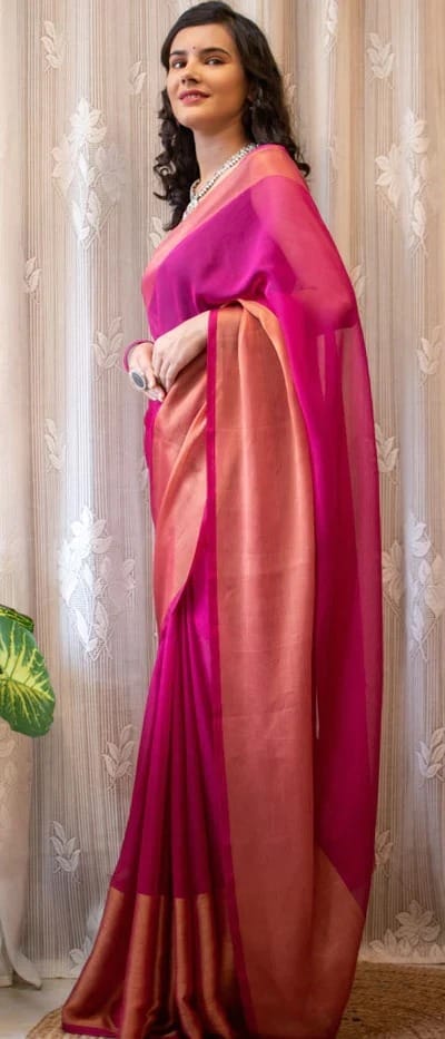 Gorgeous Border Pink Color Ready To Wear Saree