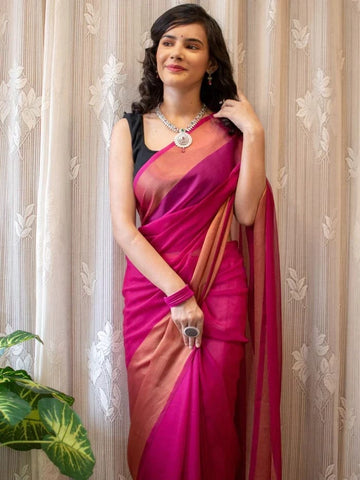 Gorgeous Border Pink Color Ready To Wear Saree