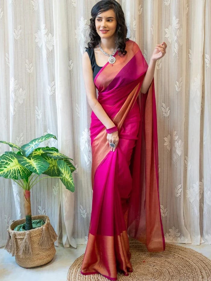 Gorgeous Border Pink Color Ready To Wear Saree