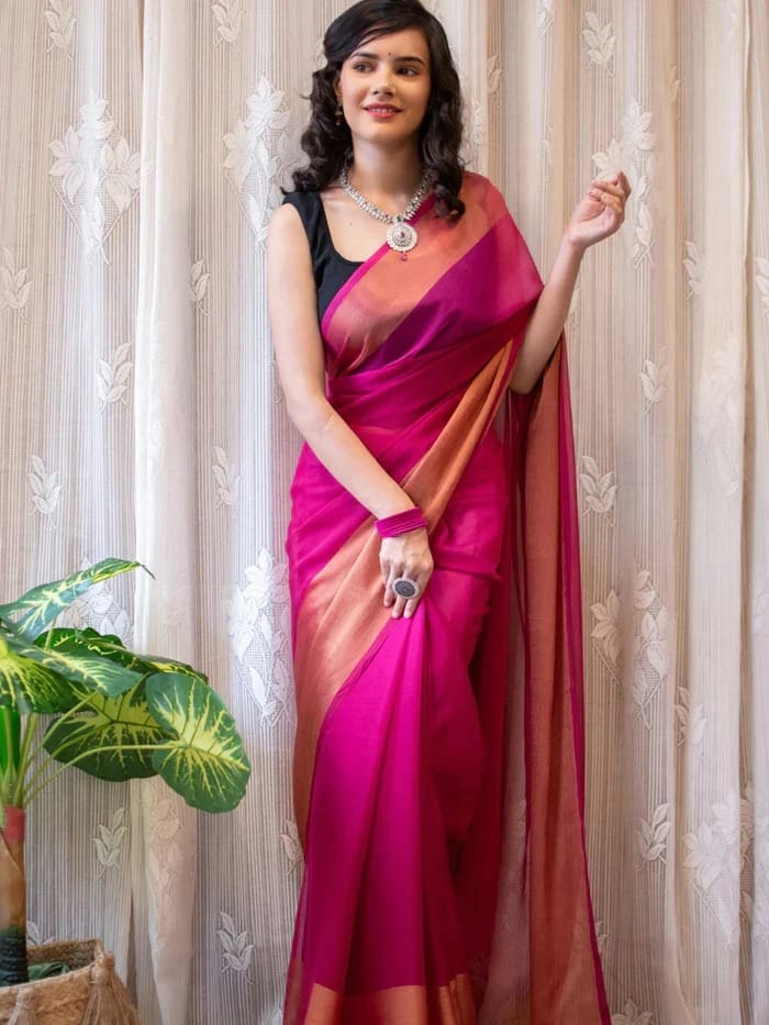 Gorgeous Border Pink Color Ready To Wear Saree