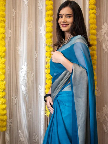 Gorgeous Border Sky Blue Color Ready To Wear Saree