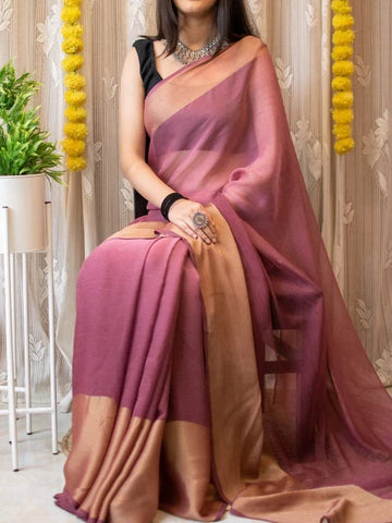 Gorgeous Border Dusty Pink Color Ready To Wear Saree