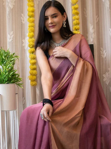 Gorgeous Border Dusty Pink Color Ready To Wear Saree