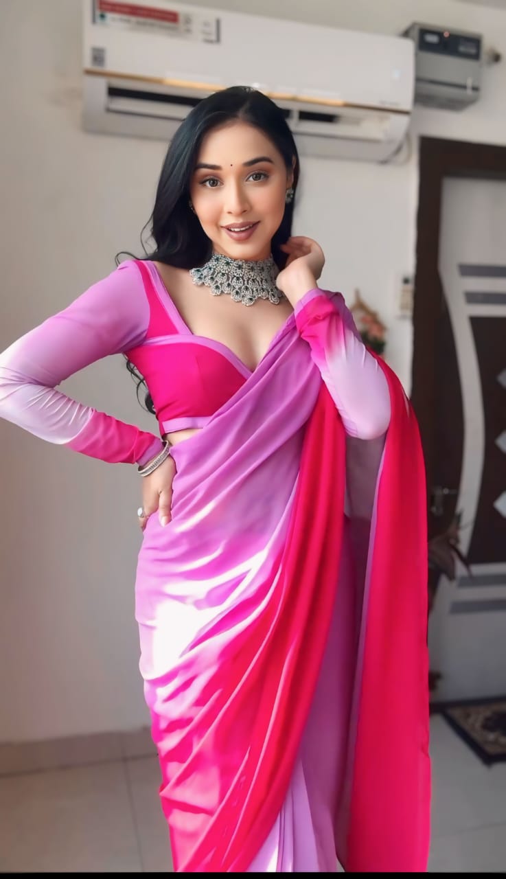 Elegant Pink Color Double Shade Ready To Wear Saree