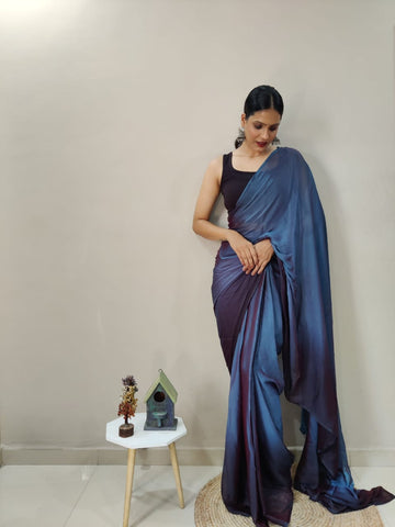 Stylish Navy Blue Color Shade Ready To Wear Saree