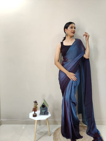 Stylish Navy Blue Color Shade Ready To Wear Saree