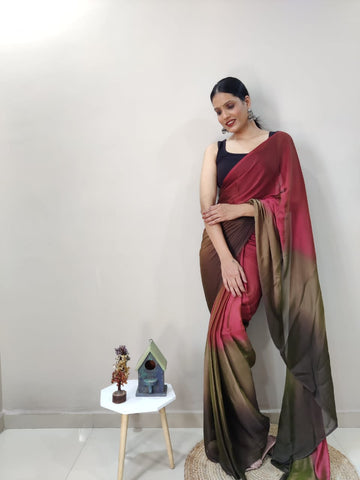 Stylish Marron With Brown Color Shade Ready To Wear Saree