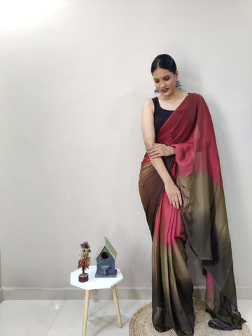 Stylish Marron With Brown Color Shade Ready To Wear Saree