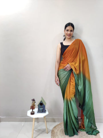 Stylish Mustard With Green Shade Ready To Wear Saree