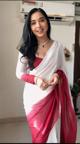 Elegant Ready To Wear White With Maroon Saree