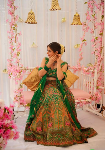 Ravishing Green Color Jimmy Organza Silk Digital Printed Lehenga Choli