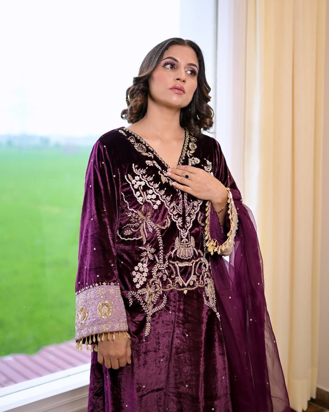 Fashionable Wine Color Velvet Sequence Embroidery Work Beautiful Salwar Suit