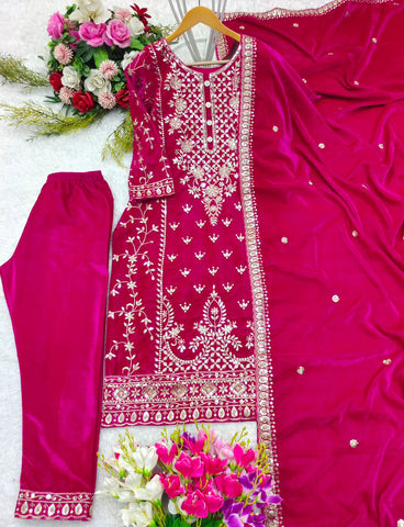 Celebrity Wear Pink Color Pure Viscous Velvet With Heavy Embroidery 5mm Sequence Work Velvet Suit