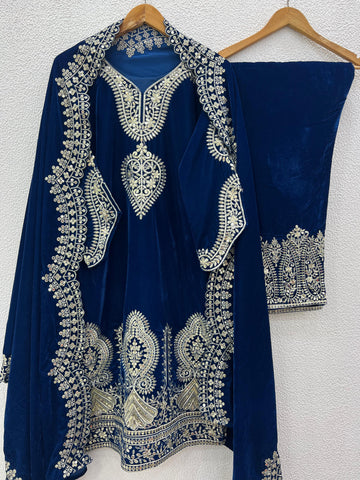 Function Wear Blue Color Heavy Viscose Velvet With Heavy Embroidery Sequence Work Salwar Suit