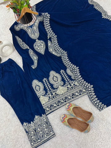 Function Wear Blue Color Heavy Viscose Velvet With Heavy Embroidery Sequence Work Salwar Suit