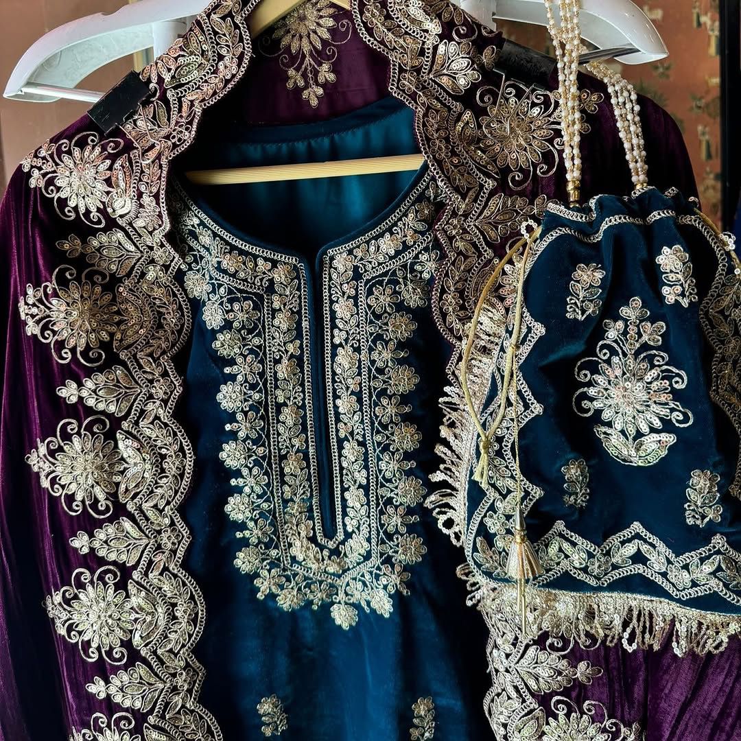 Marriage Wear Sky Blue Color Viscos Velvet And Thread With Sequence Work Designer Sharara Suit