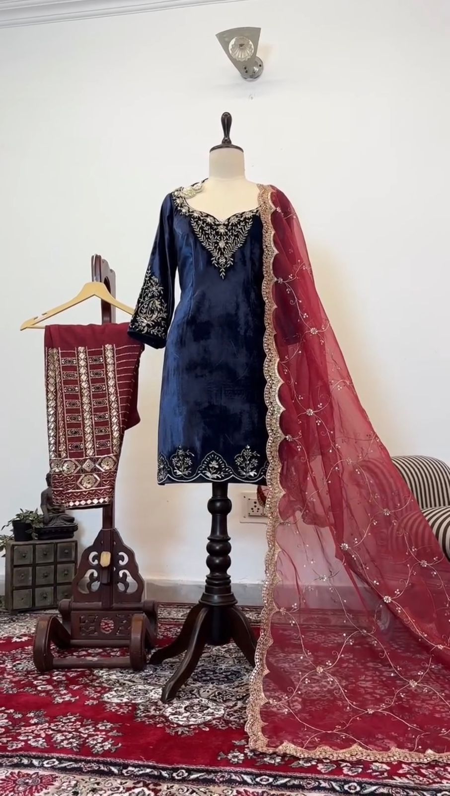 Party Wear Navy Blue Color Viscos Velvet Thread With Sequence Work Salwar Suit