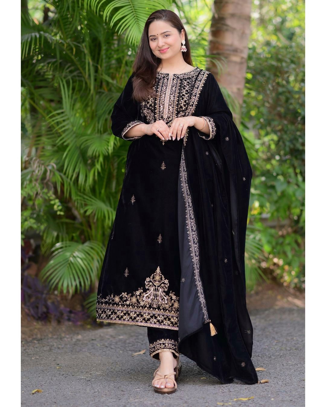 Wedding Wear Navy Blue Color Heavy Viscose Velvet With Heavy Embroidery Sequence Work Beautiful Velvet Suit