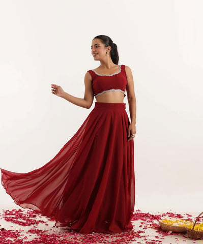 Reception Wear Maroon Color Pure Georgette With 8 Meter Flair Beautiful Lehenga Choli