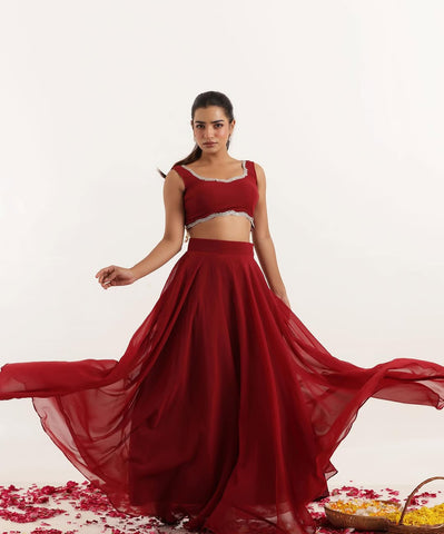 Reception Wear Maroon Color Pure Georgette With 8 Meter Flair Beautiful Lehenga Choli