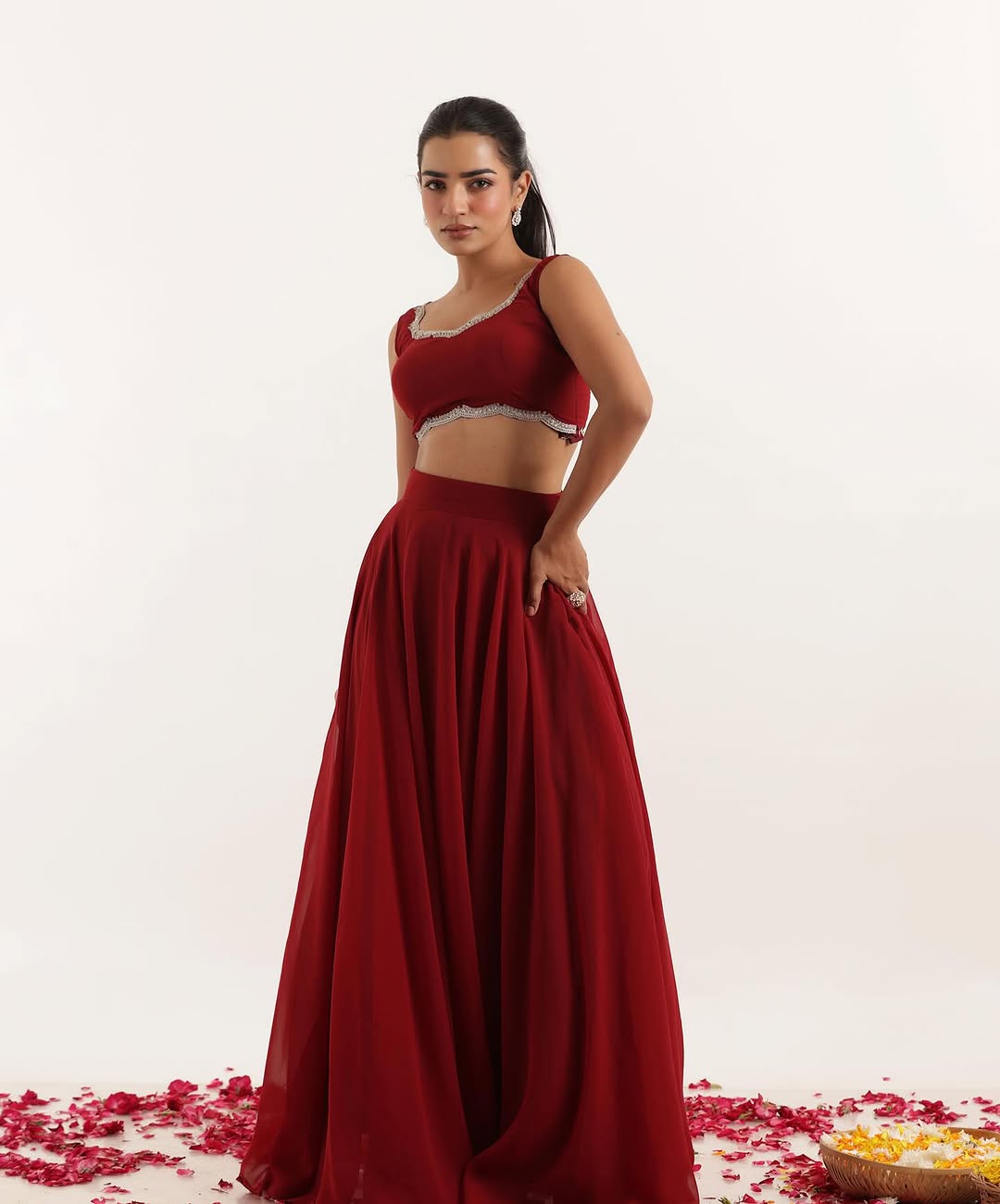 Reception Wear Maroon Color Pure Georgette With 8 Meter Flair Beautiful Lehenga Choli