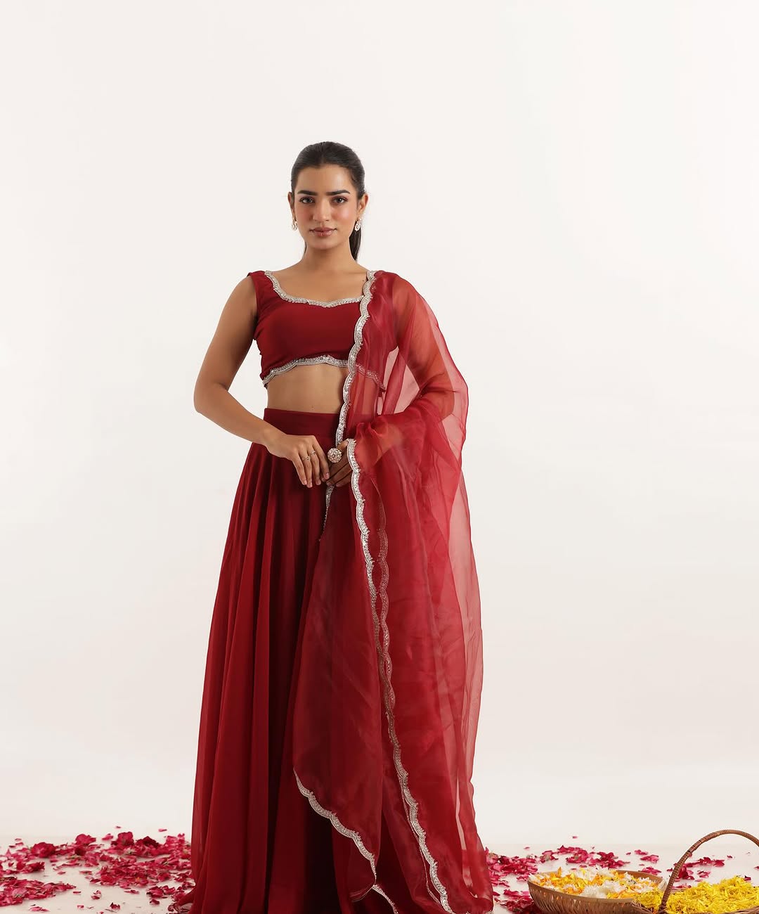 Reception Wear Maroon Color Pure Georgette With 8 Meter Flair Beautiful Lehenga Choli