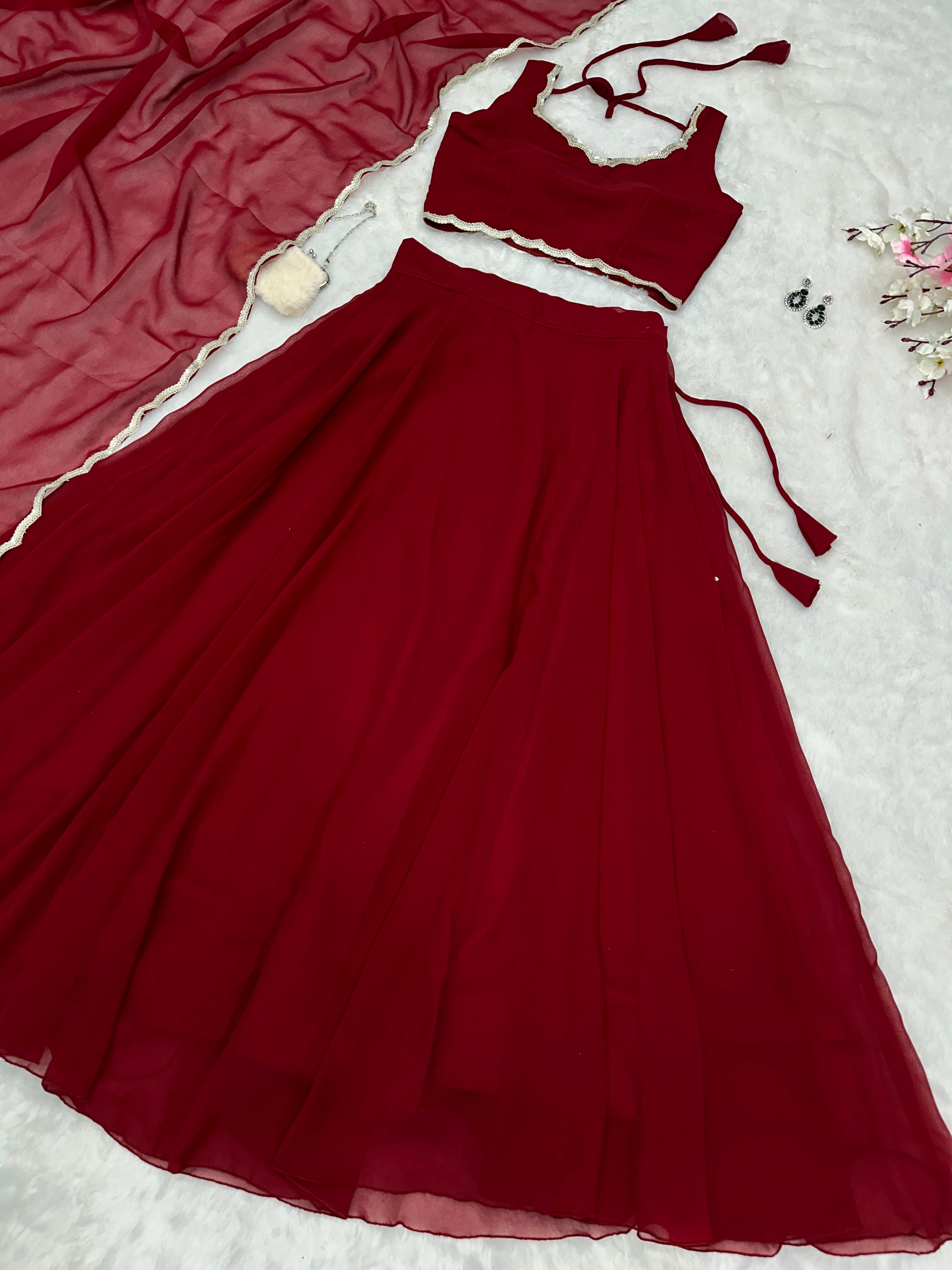 Reception Wear Maroon Color Pure Georgette With 8 Meter Flair Beautiful Lehenga Choli