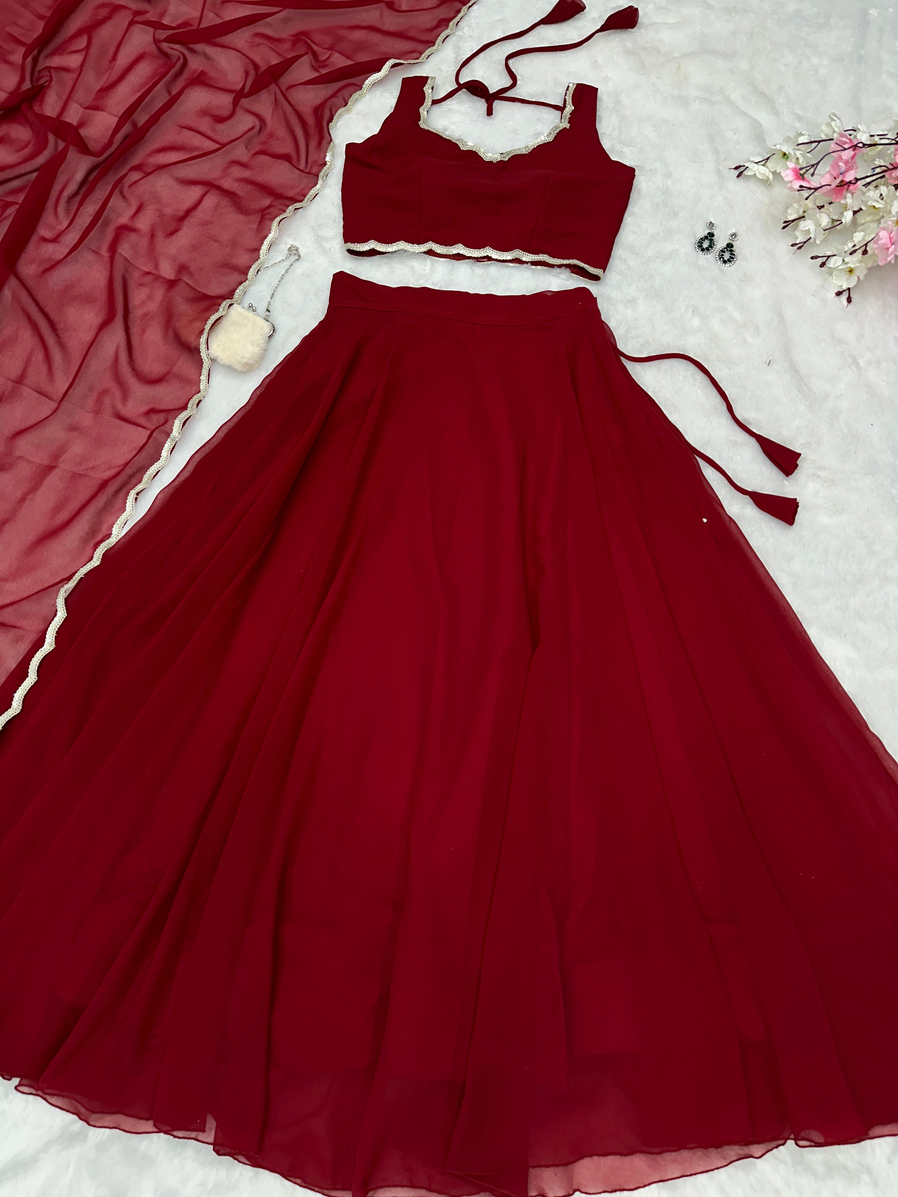 Reception Wear Maroon Color Pure Georgette With 8 Meter Flair Beautiful Lehenga Choli