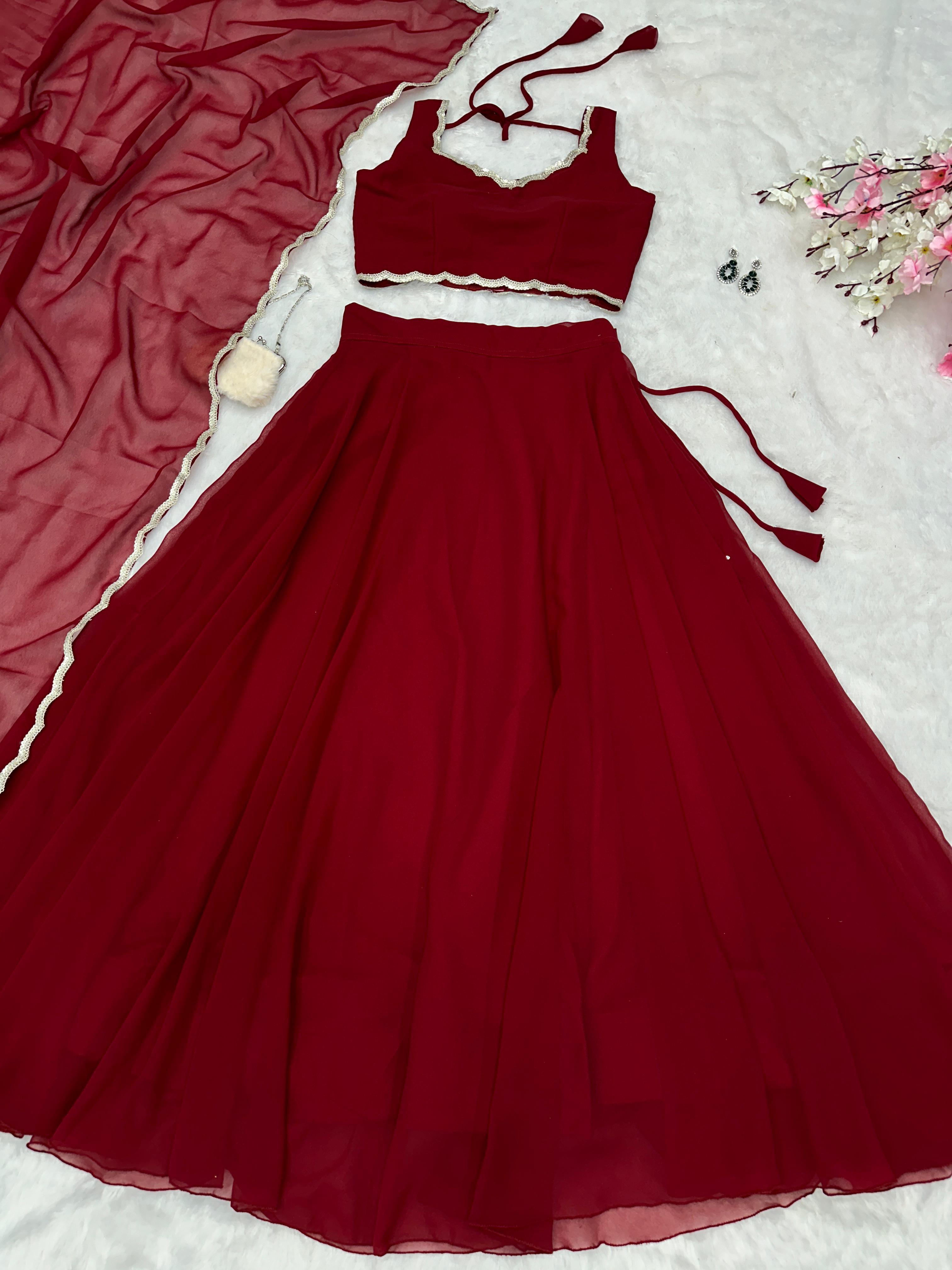 Reception Wear Maroon Color Pure Georgette With 8 Meter Flair Beautiful Lehenga Choli