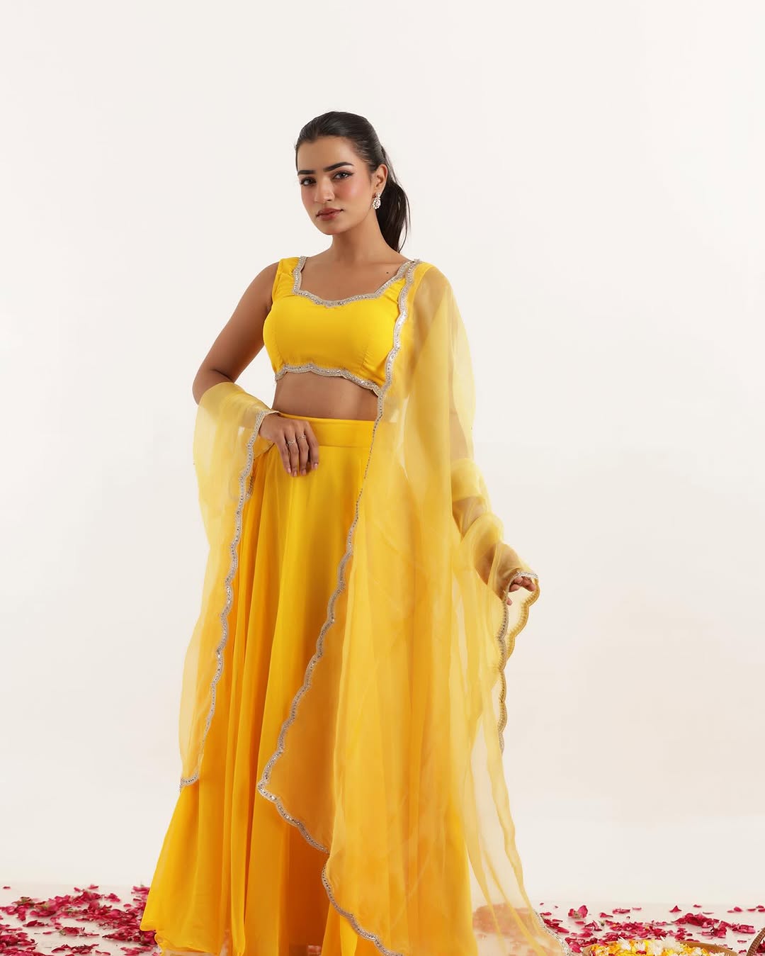 Haldi Special Yellow Color Pure Georgette With 8 Meter Flair Beautiful Lehenga Choli